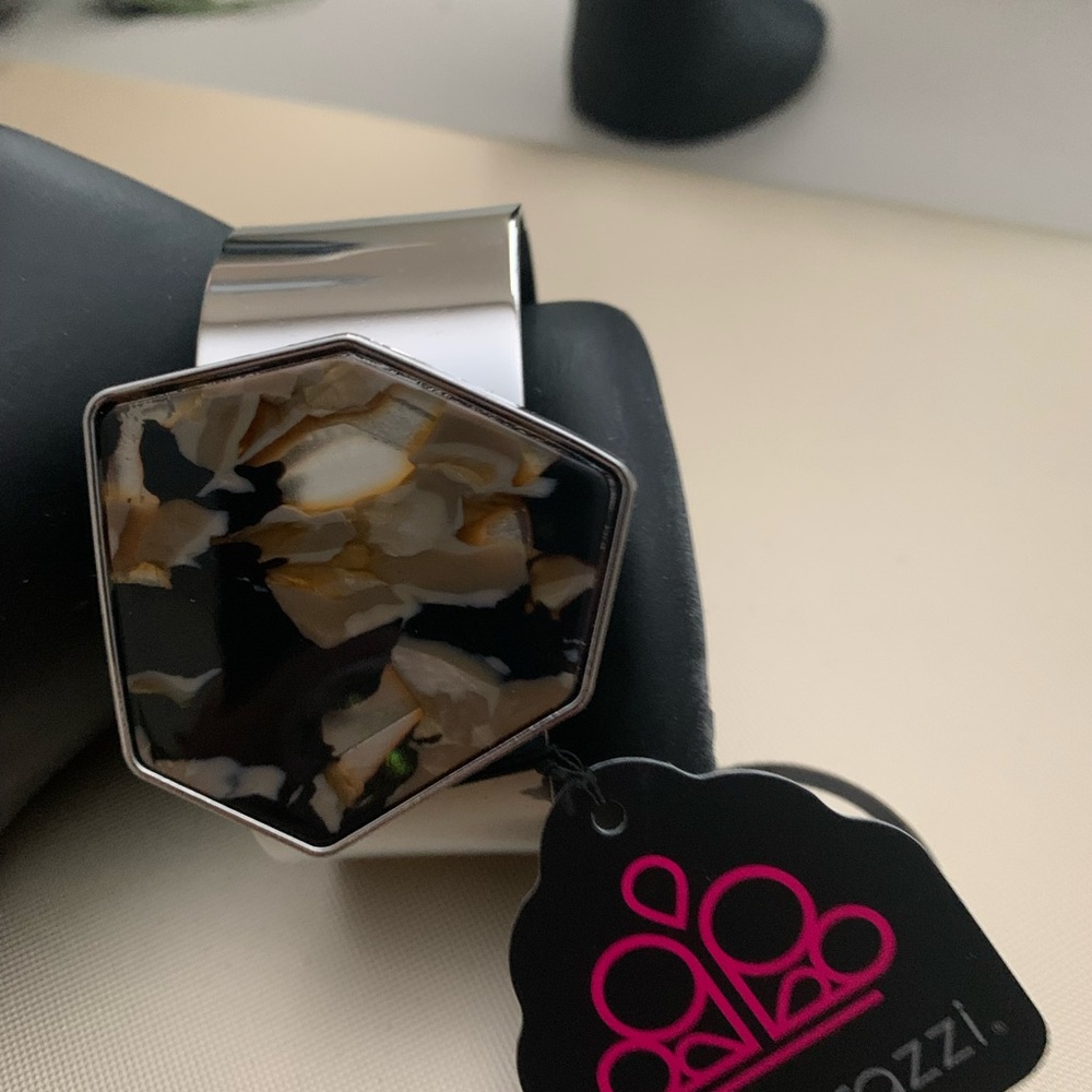 Silver and Black Geometric Bracelet Cuff